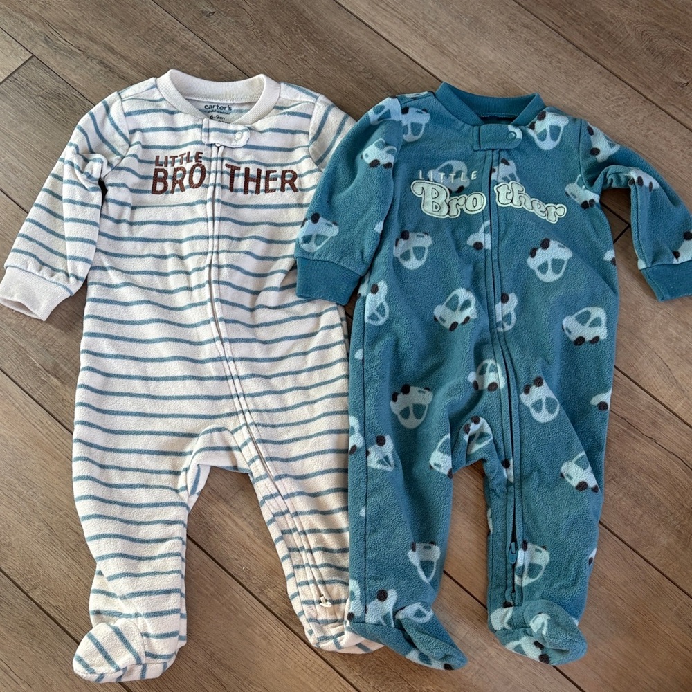 Carter's Fleece Striped White and Blue Brother Footies
